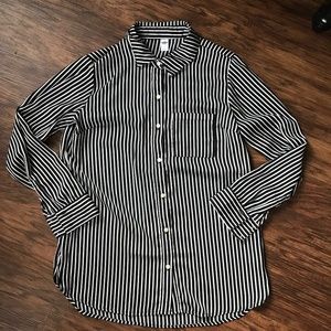 Oversized Silky Black/White Stripped Button Down